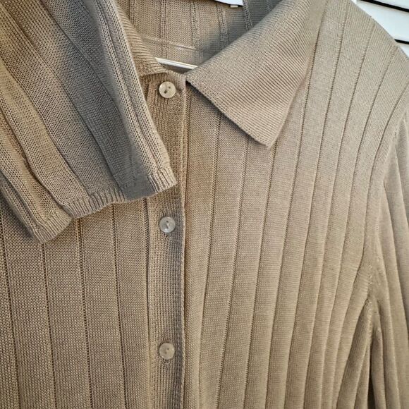 Zara beige Ribbed Button-Up Cardigan, Silk - L - Picture 5 of 6